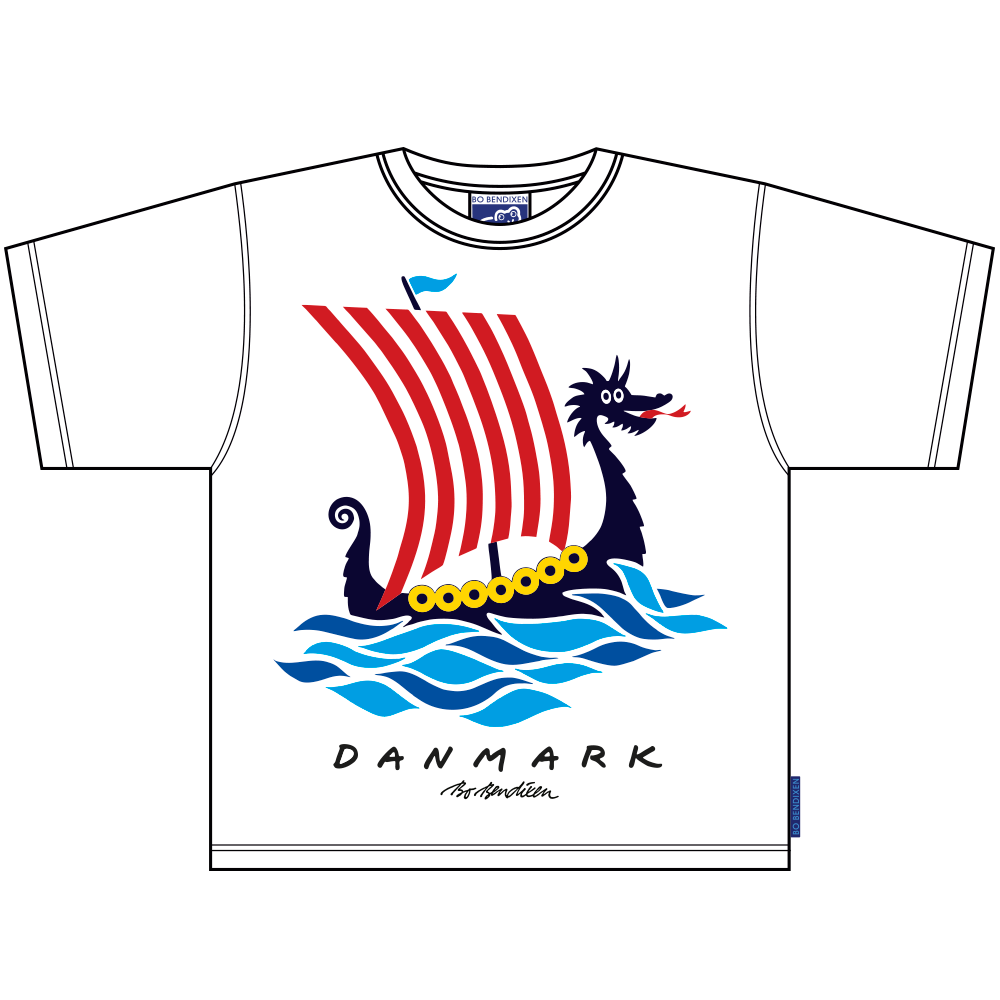 T-SHIRT BØRN DRAGESKIB HVID 1