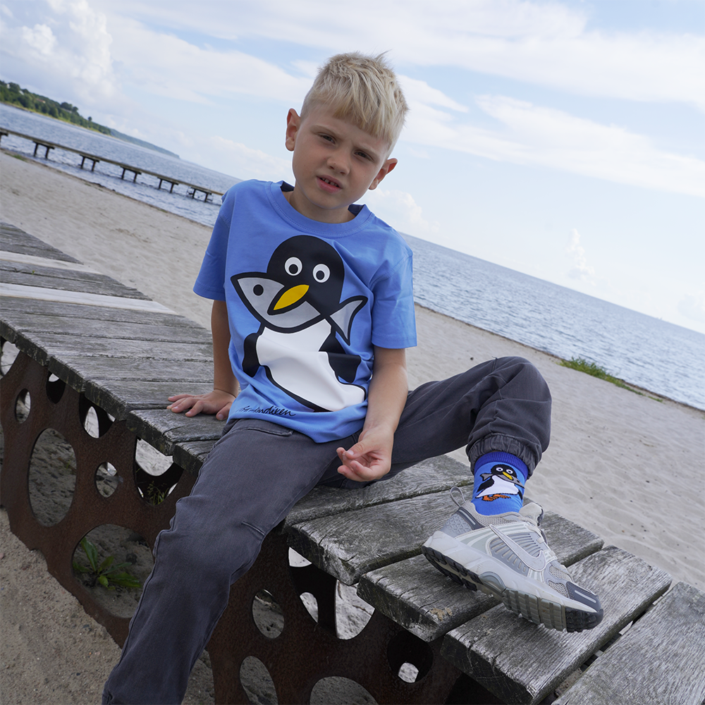 T-SHIRT BØRN PINGVIN BLÅ 4