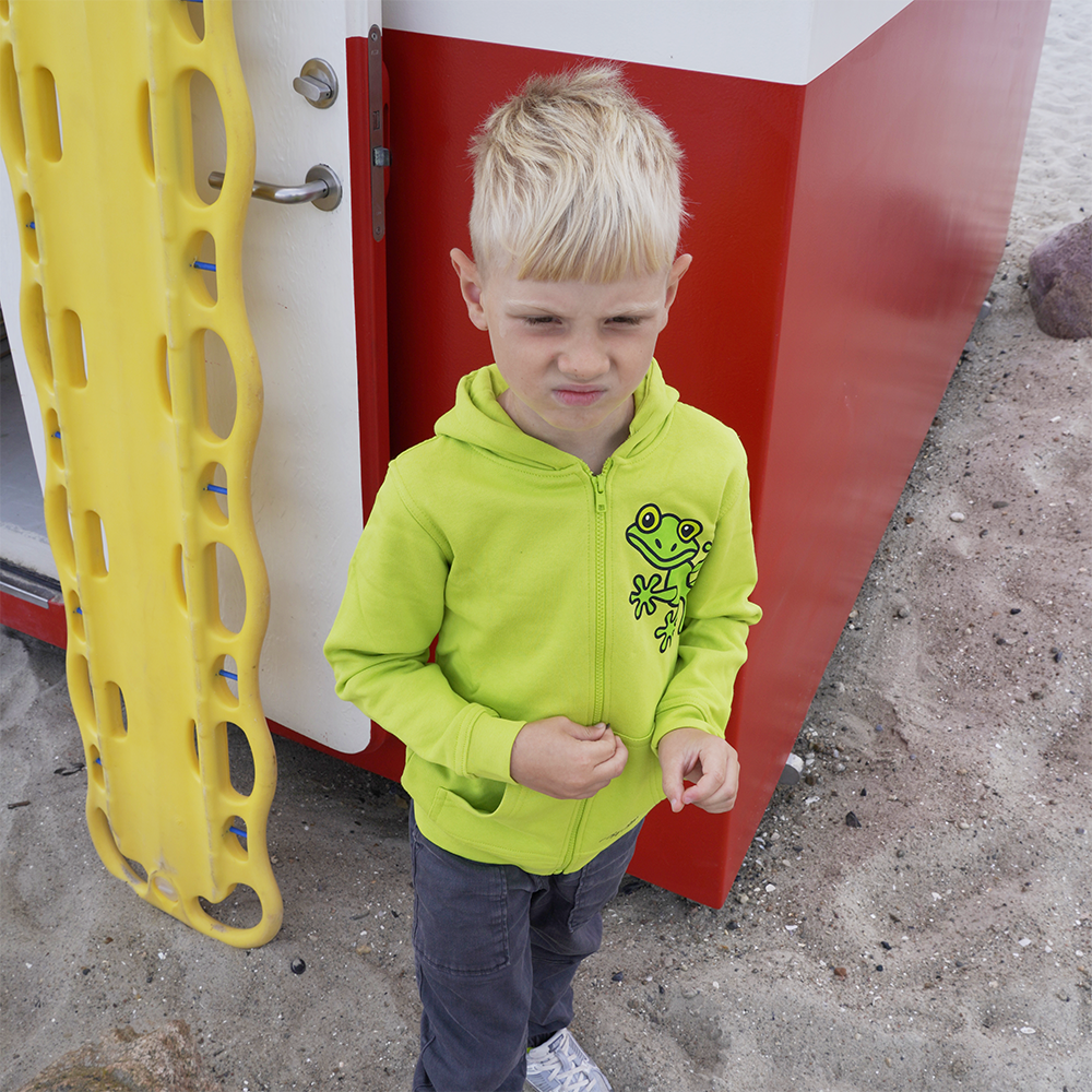 SWEATSHIRT BØRN M HÆTTE OG LYN GEKKO LIME 4