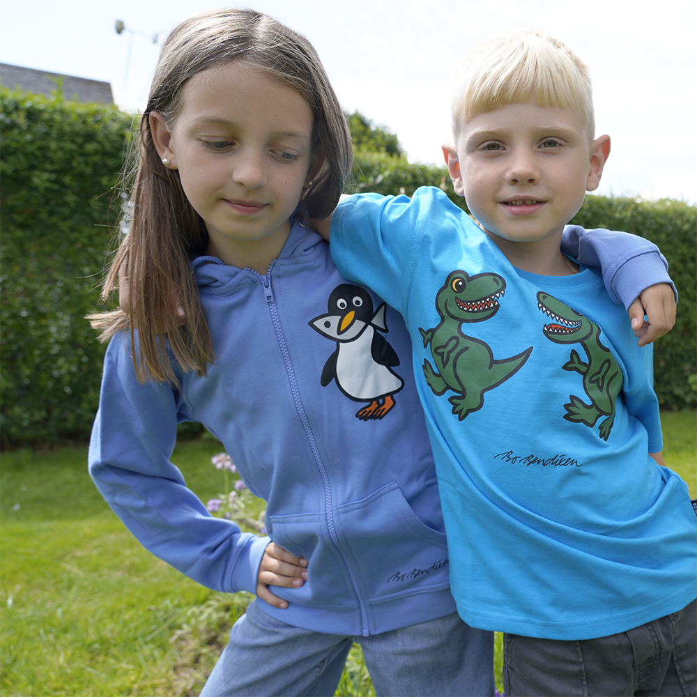 SWEATSHIRT BØRN M HÆTTE OG LYN PINGVIN MED FISK BLÅ 5
