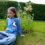 SWEATSHIRT BØRN M HÆTTE OG LYN PINGVIN MED FISK BLÅ 3
