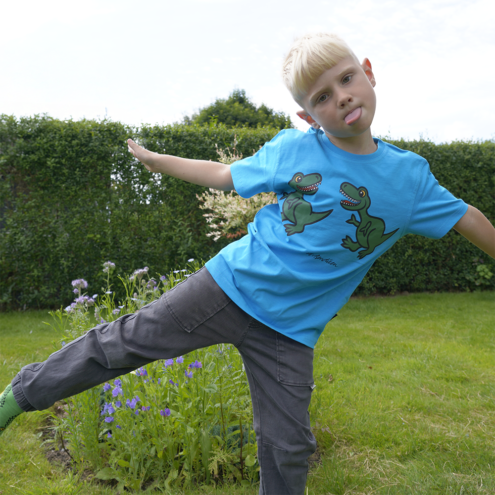 T-SHIRT BØRN 2 T-REX TURKIS  2