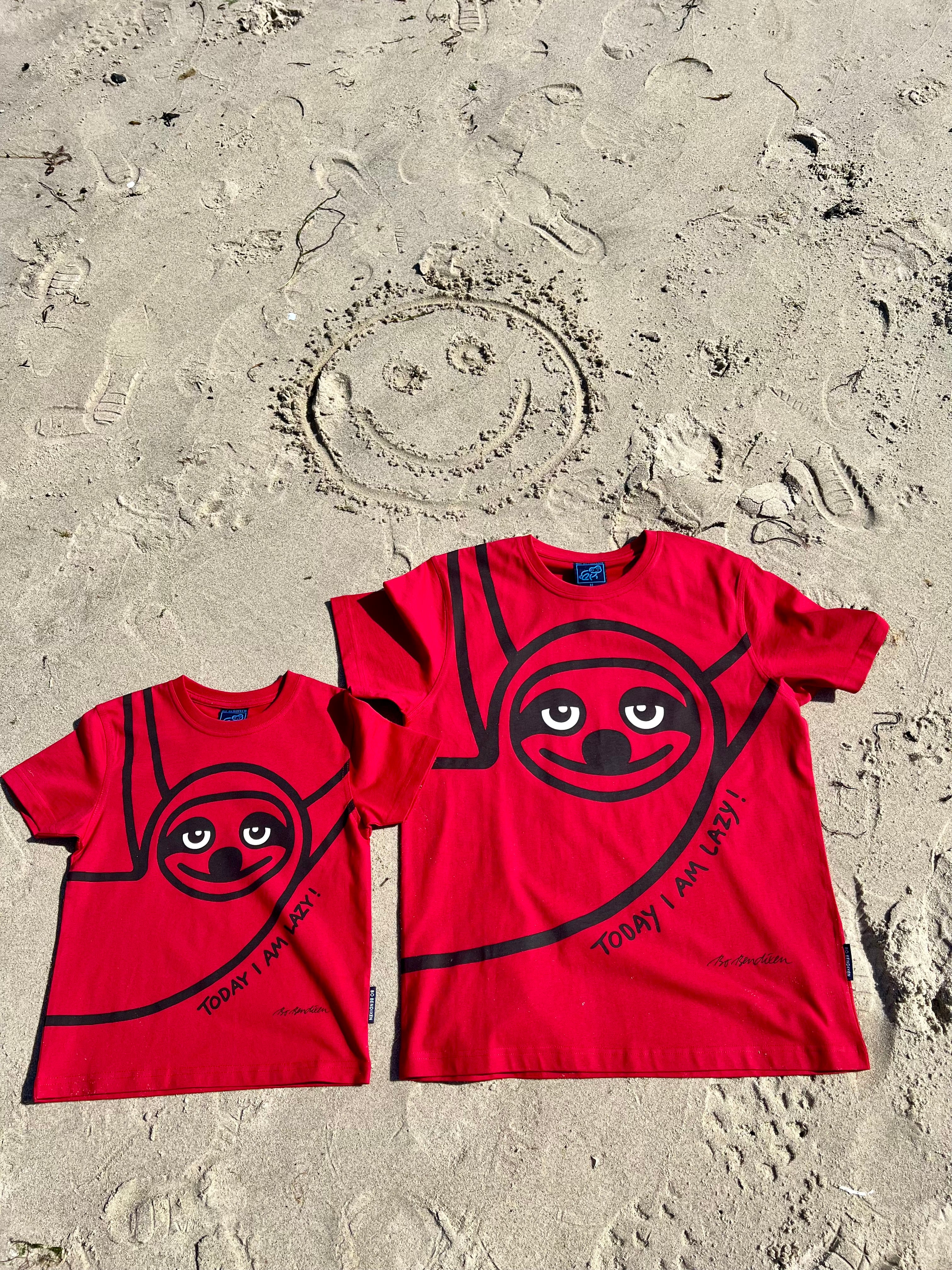 T-SHIRT VOKSEN LAZY GUY RØD 3
