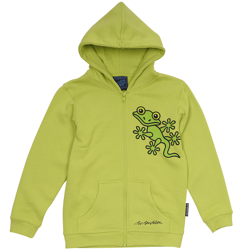 SWEATSHIRT BØRN M HÆTTE OG LYN GEKKO LIME 1