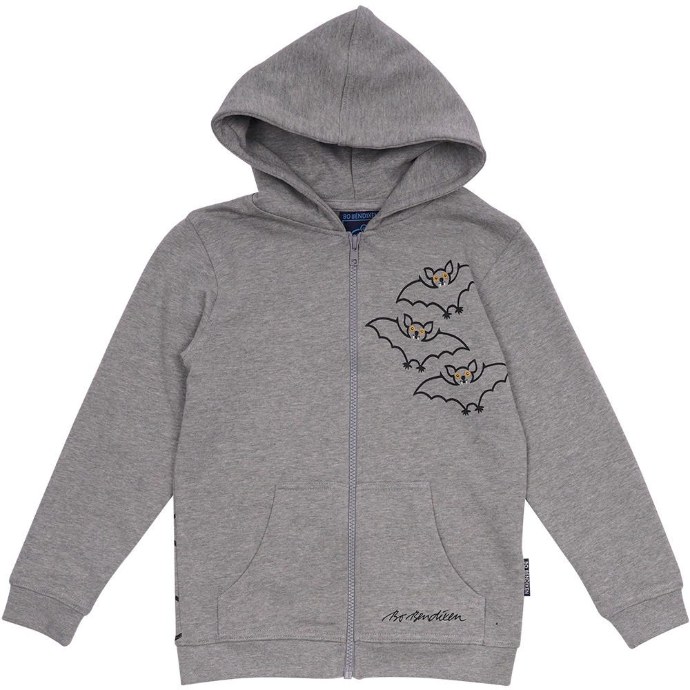 SWEATSHIRT BØRN M HÆTTE OG LYN FLAGERMUS GRÅ 1