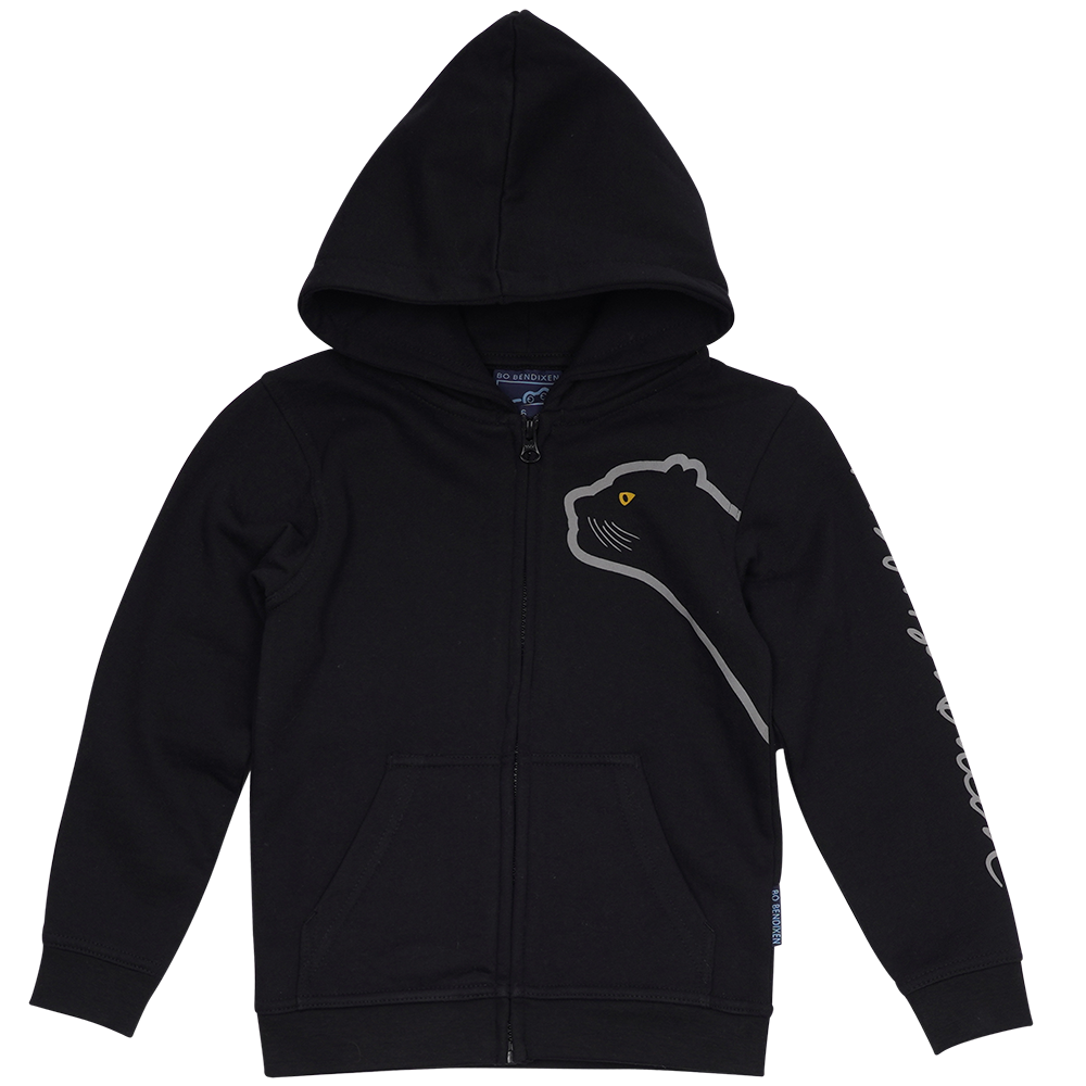 SWEATSHIRT BØRN M HÆTTE OG LYN PANTER SORT 1