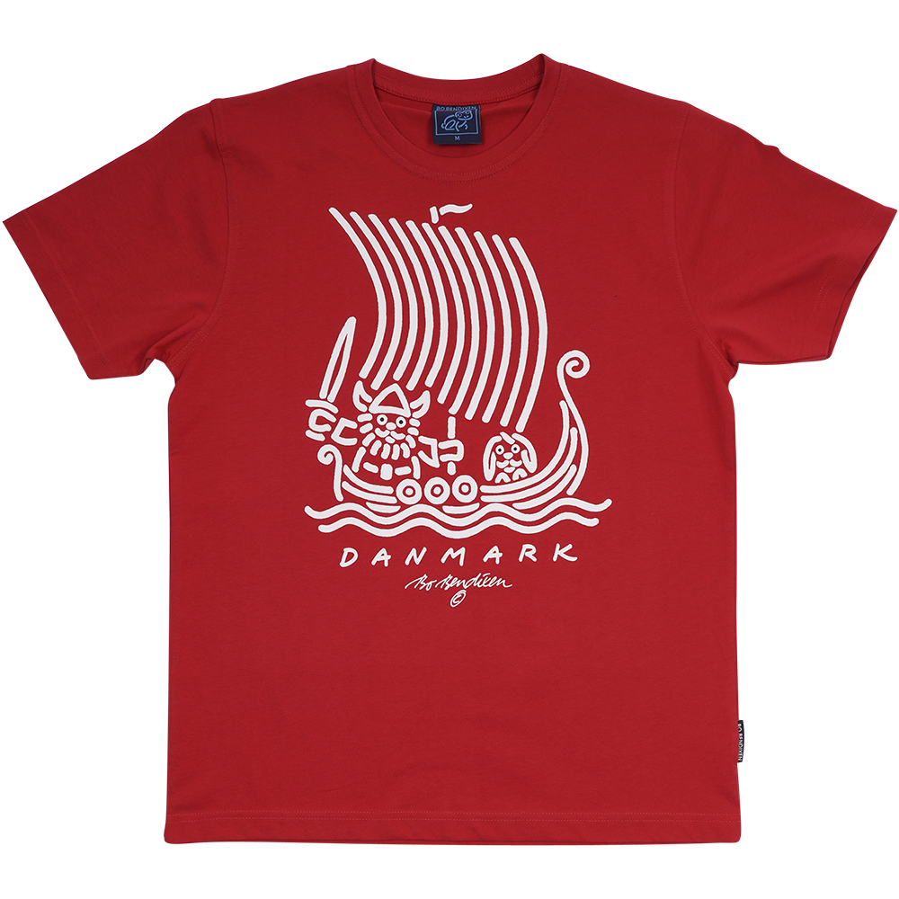 T-SHIRT VOKSEN VIKINGESKIB RØD 1