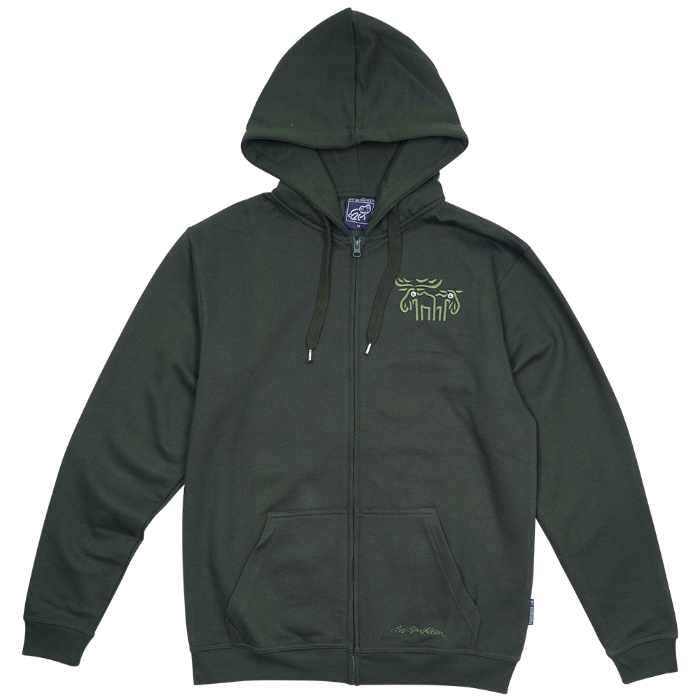 SWEATSHIRT VOKSEN M HÆTTE OG LYN ELGE BRODERI GRØN 1
